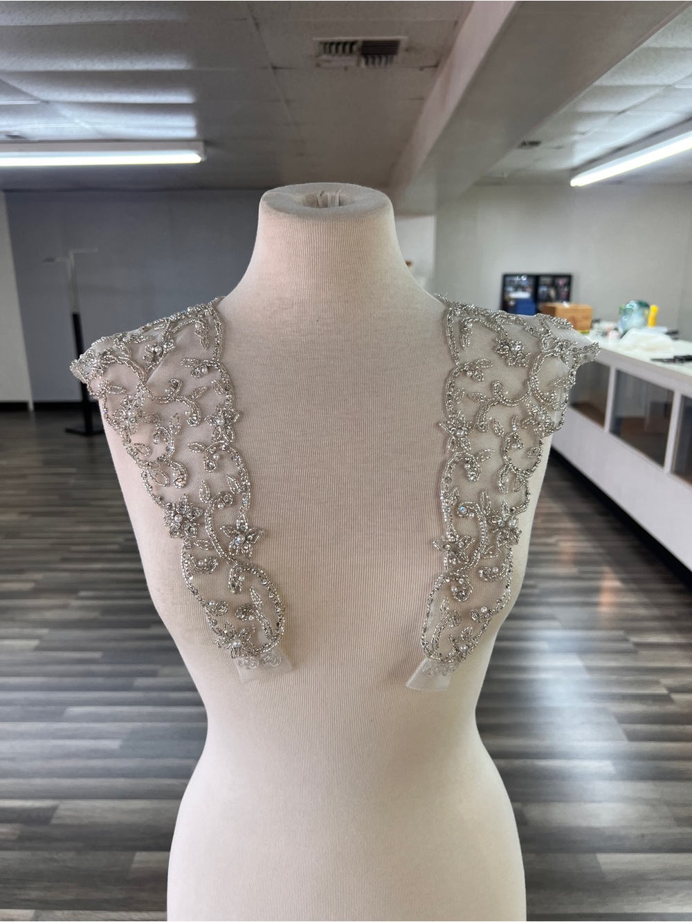 Embellished Silver Beaded Dress Appliqué Straps- Women's